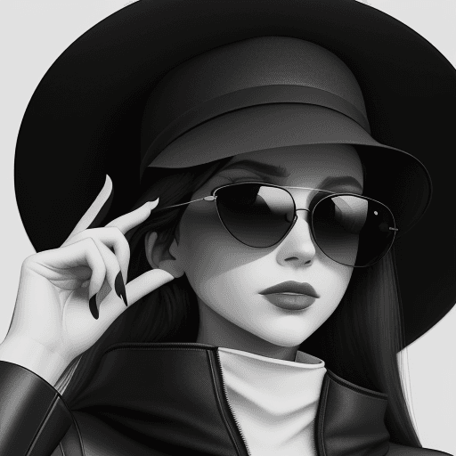 AI generated: a woman wearing black sunglasses and a hat, in the style of black and white imagery, vray tracing, t...
