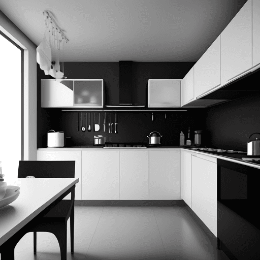 AI generated: modern kitchen with white and black color of interior, 8k, photo realism