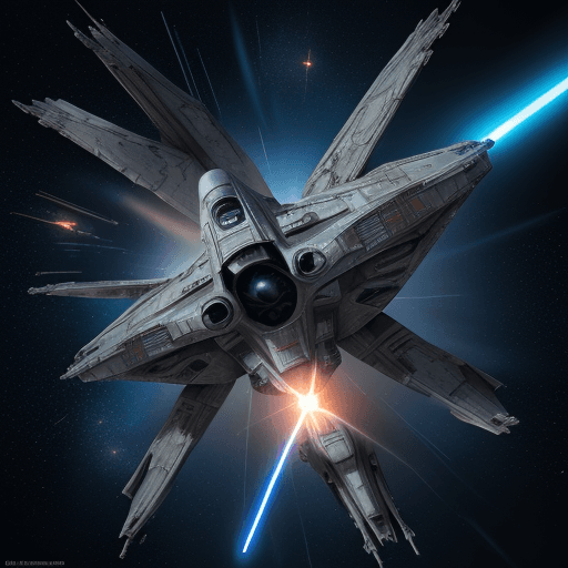 AI generated:  star wars, x-wing fighter, floating in space,  blue star, neutron star, female pilot, futuristic, c...