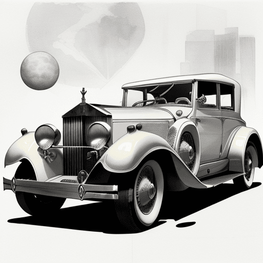 AI generated: 1930s Rolls Royce ,fine line pencil sketch in modern urban fashion .one of the most famous hood orna...
