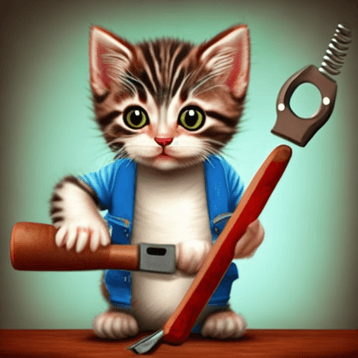 AI generated: cute funny humanoid kitten with tools in his paws