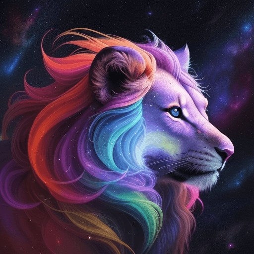 AI generated:  the painting of a colorful space lion, in the style of detailed perfection, richly colored starry s...