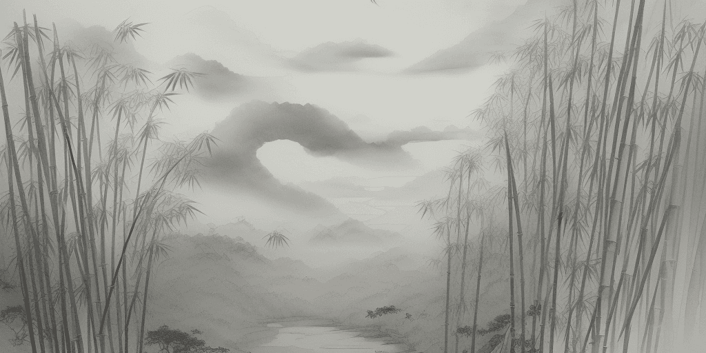 AI generated: clouds, ((bamboo forest)), ((ink and wash)), ((brush and ink)), ((ink sketch)), artistic conception,...