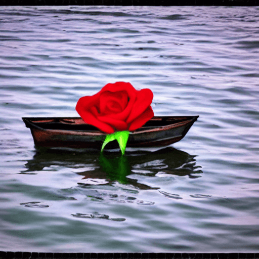 AI generated: A rose in a boat, floating to hell
