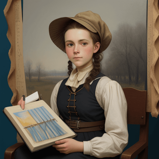AI generated: portrait by Tibor Nagy, painting of a young civil war era artist with period clothes and beehive hat...