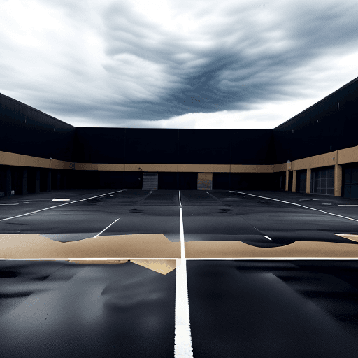 AI generated: giant and empty parking lot. Cloudy day. No building