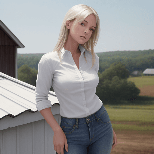 AI generated: white shirt, jeans,  country girl, standing on roof (detailed skin 1,0) 