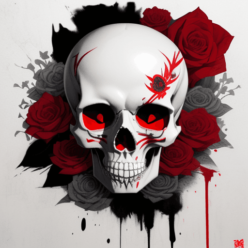 AI generated: the skull, day of the dead art by linyu hong, in the style of dark white and red, graffiti art, real...
