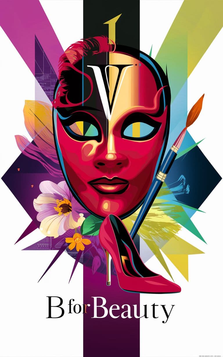 AI generated: A striking and artistic poster designed for the film "B for Beauty." The V for Vendetta mask is prom...