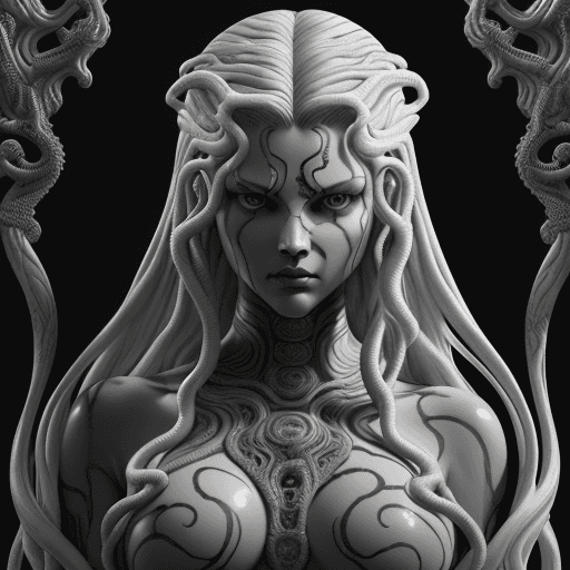 AI generated: medusa, highly detailed, symmetrical long head, smooth marble surfaces, detailed ink illustration, r...