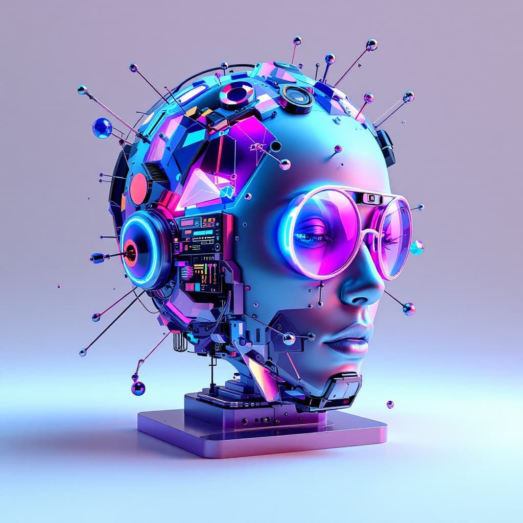 AI generated: 3d 90s rave flyer art techno head model 
