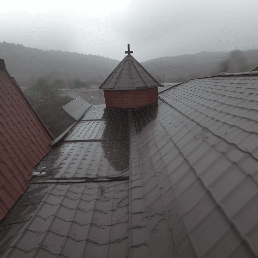 AI generated: old school with one hole in top of roof and same rain rising to midel of hall