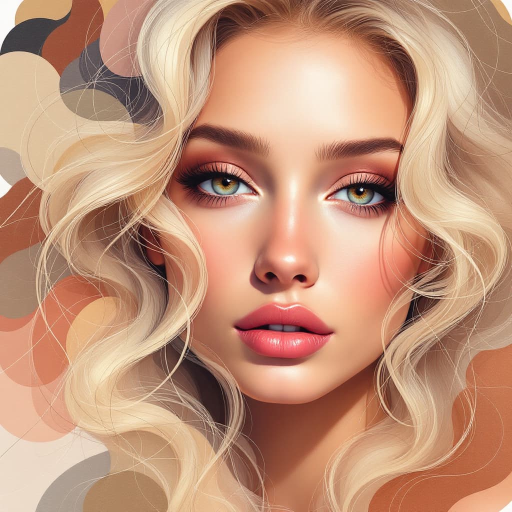 AI generated: a beautiful blondie and curly hair woman, brown eyes, painting by Lois van Baarle and Greg Rutkowski...