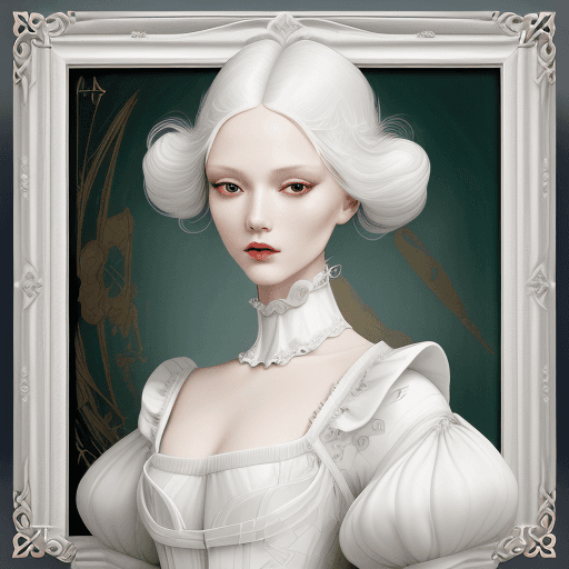 AI generated: https://s.mj.run/HI2gqGou9qI Model with white hair and the porcelain face in the gown designed by Lo...