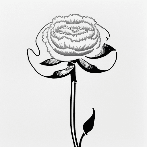 AI generated: Very minimalistic one line art outline drawing of a carnation with leaves and long stem, hand drawn ...