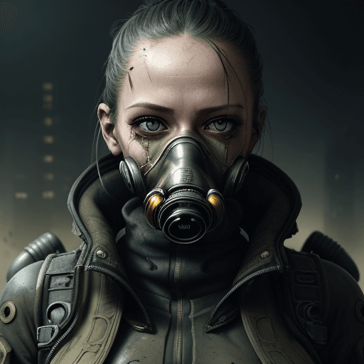 AI generated: a close up of a person wearing a gas mask, stefan gesell, eve ventrue, apocalyptic style, by ESAO, b...