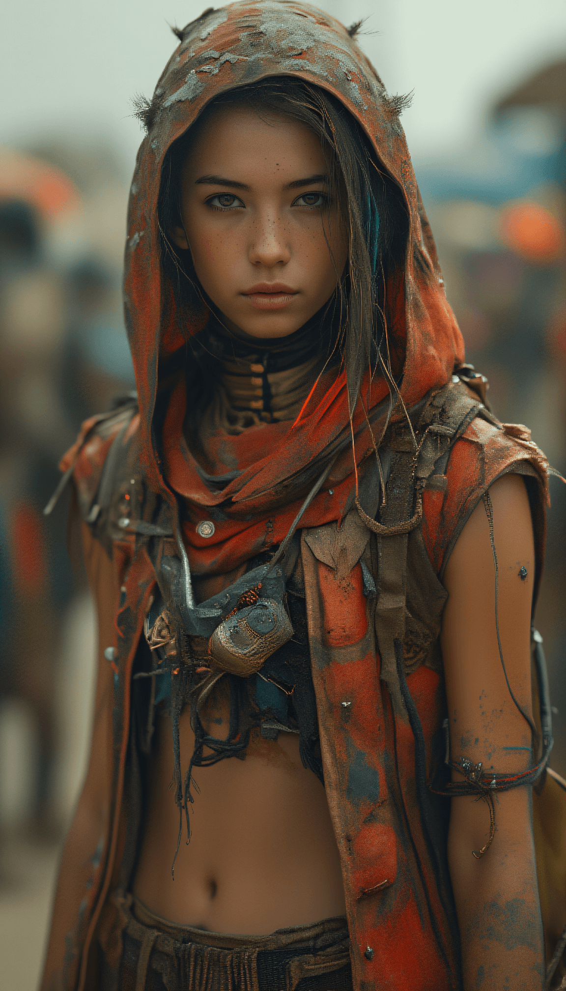 AI generated: fine Art photography, OBtaozhuang Street fashion shot from a distance photo of a 24-year-old Wolof-B...