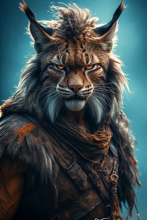AI generated: portrait of a lynx man, gardener of dragonkind, vibrant color grading, epic fantasy