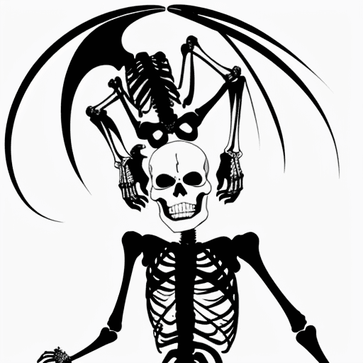 AI generated: skeleton limbo dancing with the devil, vector b&w
