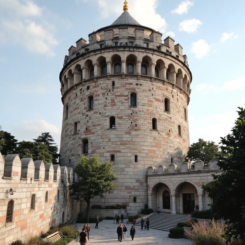 AI generated: The walls of  İstanbul the Maiden's Tower are completely made of concrete like todays structures. İt...