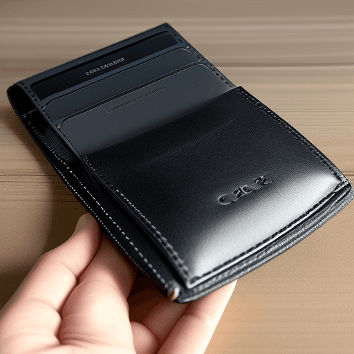 AI generated: this wallet should be in a black gift box. the lid of the gift box should be black and rest on the b...
