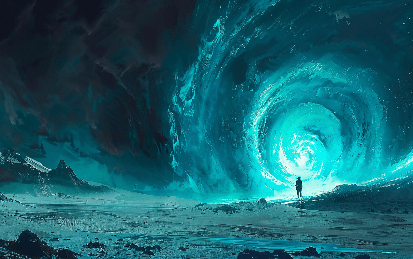AI generated: space background blue space wallpaper 3d, in the style of steve henderson, max rive, coastal landsca...