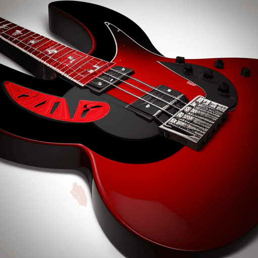 AI generated: hyperrealistic logo, message YBA, red color, black background, black and red electric guitar