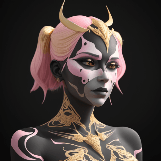 AI generated: portrait of a woman, body art, black, pink, white, abstraction, sculpted, shading, bold, 3D, UHD, fr...