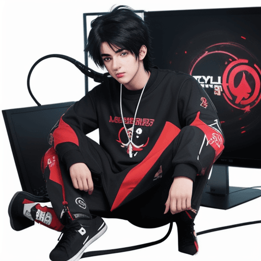 AI generated: Boy gamer anime logo