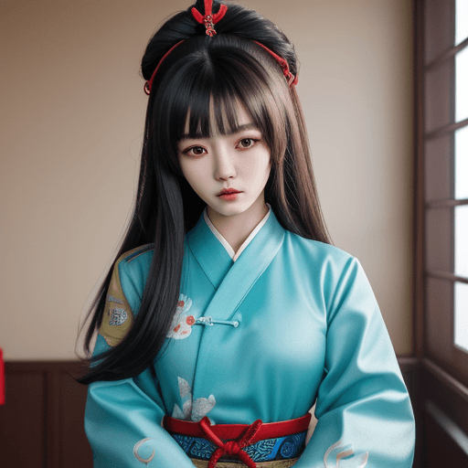 AI generated: 720p image Hu Tao from Genshin Impact in top and long hair