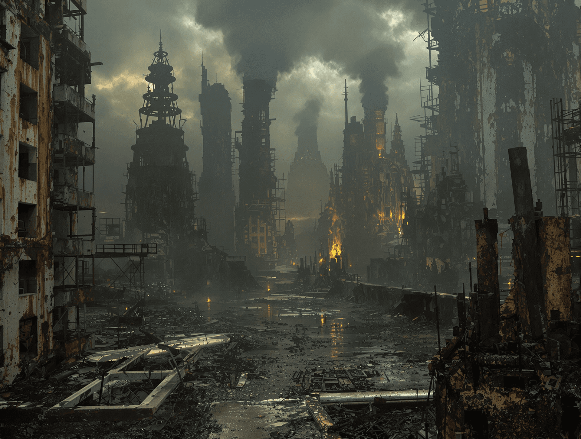 AI generated: /artprompt Sci-fi, (dystopian city imagery:1.7), unsettling, macabre, haunting, (cinematic shot:1.2)...