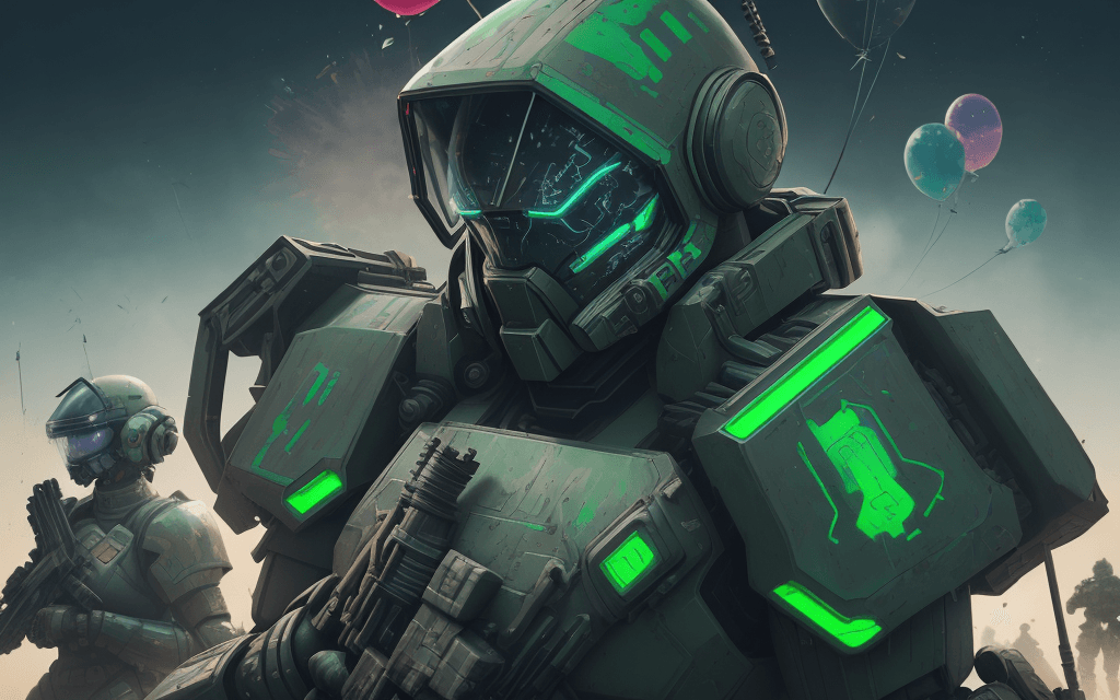 AI generated: a close up of a poster with a brutal man warrior robot stands and holding a M41A Pulse Rifle in her ...