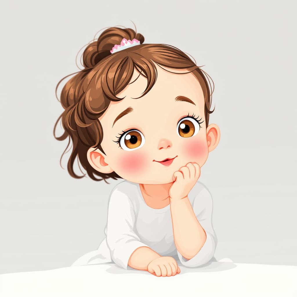 AI generated: a simple cartoon of a beautiful baby with brown hair, white background, princesscore, I can't believ...