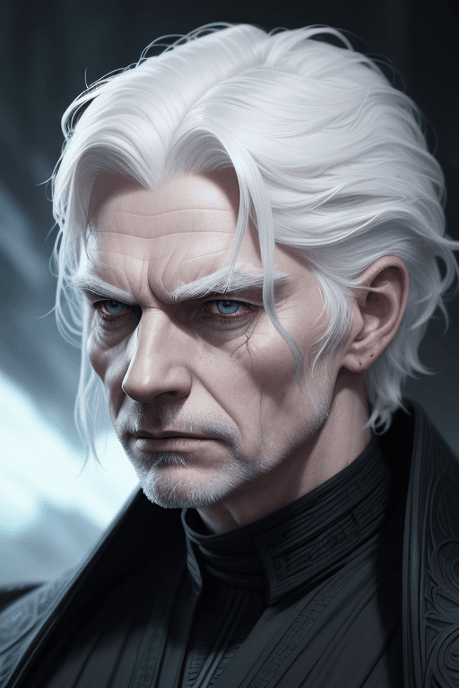 AI generated: man Sith lord from STAR WARS, white hair, masculine face, detailed face, hyperdetailed, masterpiece,...