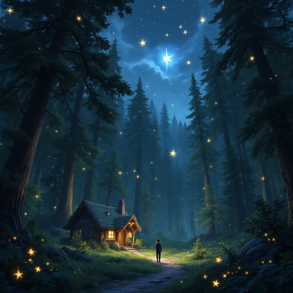 AI generated: animated, fantasy world with very tall trees, thick dense forest, wide angle view, sharp bright colo...