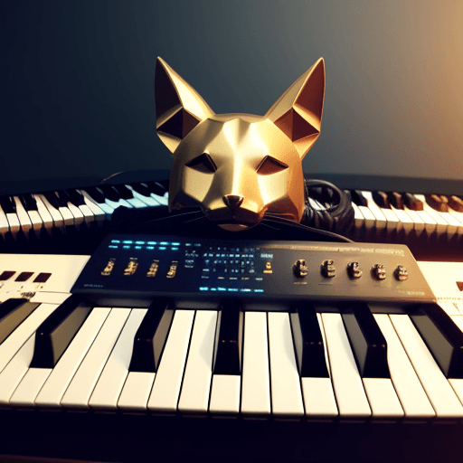 AI generated: Photo of a synthesizer with a golden ear onto it