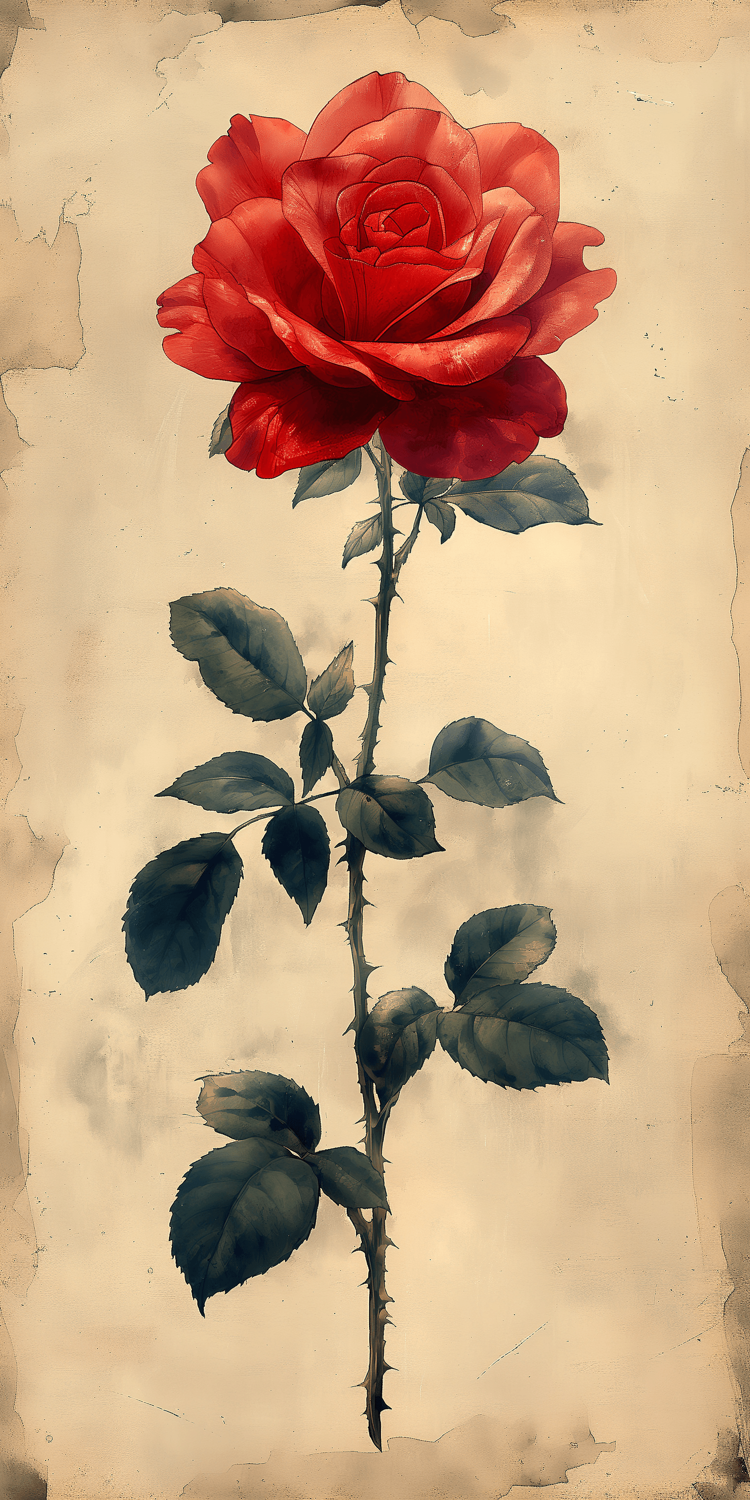 AI generated: red rose on an off-white background, in the style of watercolor illustrations --ar 1:2 --stylize 750