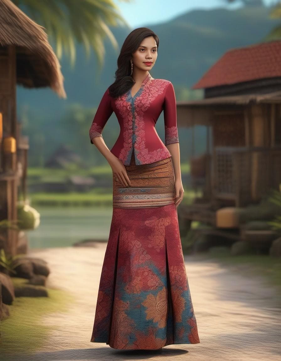 AI generated: create cartoon 3d realistic, (indonesian woman:3.1) with (kebaya clothes and batik skirt:3.1), full ...