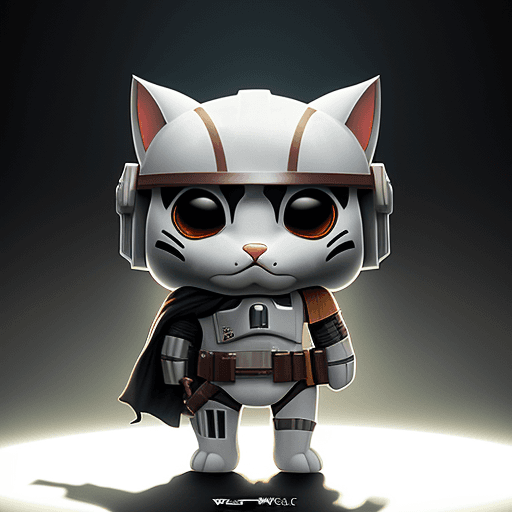 AI generated: Star Wars, Mandalorian, a super cute Grogu in full body, Epic, white cat, Cinematic scene, Dramatic ...