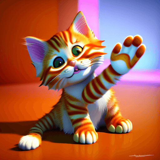 AI generated: Simple Orange striped tabby kitten, white legs, green eyes, with paws facing forward and out, like a...