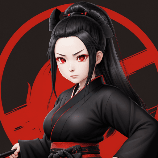 AI generated: Kamado Nezuko, japanese warrior girl in the style of demon slayer, black shirt, black hakama, haori ...