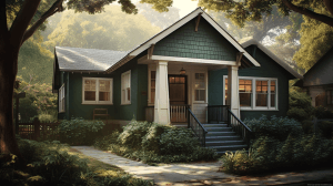 AI generated: Cozy bungalow with a craftsman design, idyllic coastal location, and clapboard facade, inspired by L...