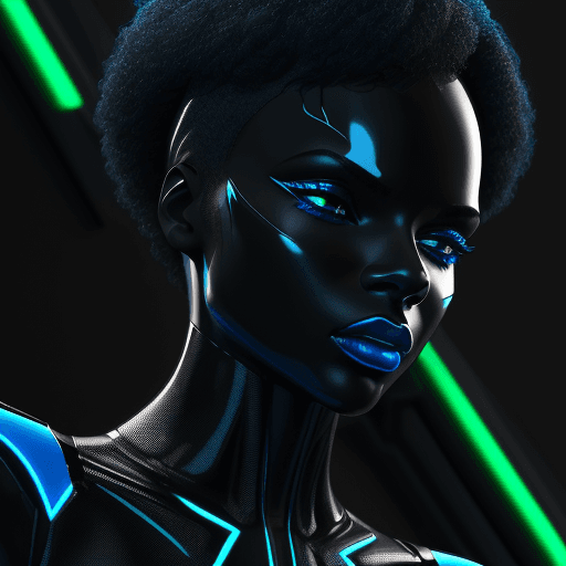 AI generated: the 3d graphic depicts a black woman man in a futuristic outfit, in the style of liquid light emulsi...