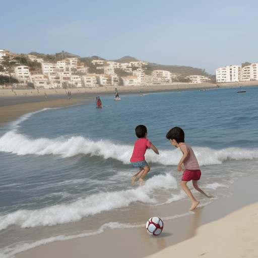 AI generated: niños jugando en la arena al borde del mar

