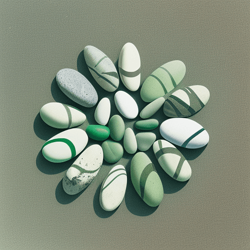 AI generated: a small group of green and white pebbles, in the style of tatsuo miyajima, sheet film, aerial view, ...