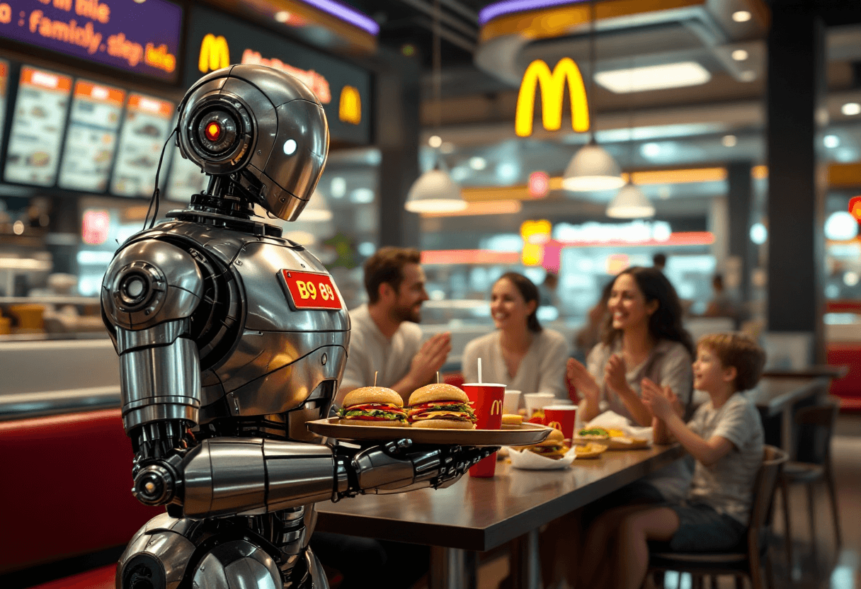 AI generated: A hyper realistic, highly detailed vertical scene inside a modern McDonald’s restaurant located in a...