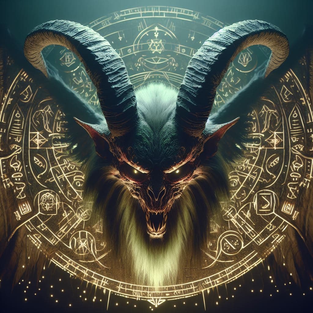 AI generated: ""An Ancient Black Magic SUMMONING, KRAMPUS Emerges for its yearly feast on a Halloween Dark Night w...