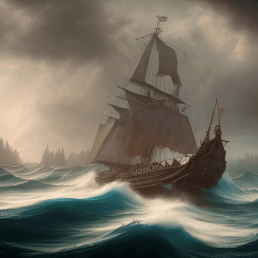 AI generated: A real photographic landscape painting with incomparable reality,Super wide,Ominous sky,Sailing boat...
