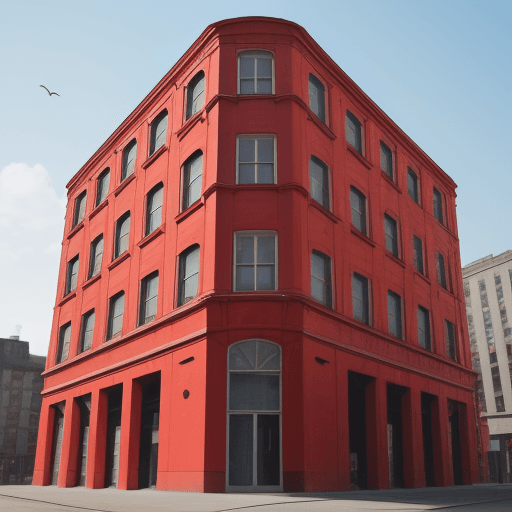 AI generated: red building standing in the air