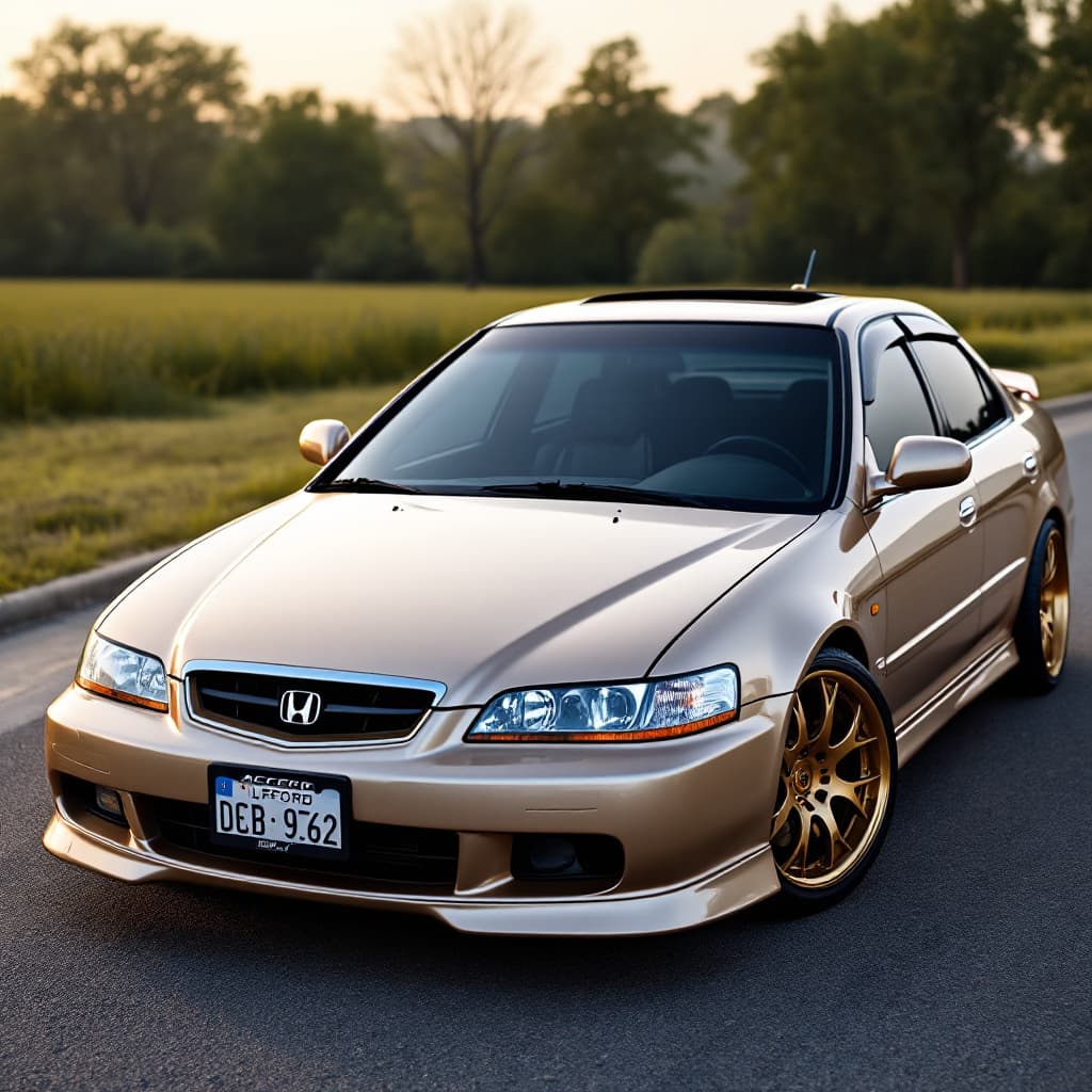 AI generated: honda accord, 1998-2000, gold. Sport, 32k, HD, Ultra-HD, Super-Resolution